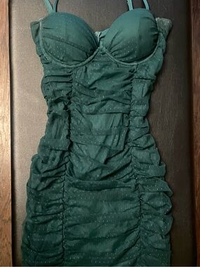 Windsor Emerald Green Ruched Bodycon Mini Dress with Bra Padding